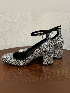 Michael Kors Perla Pumps Black Crystal Block Heel Formal Chunky Heels Size 6